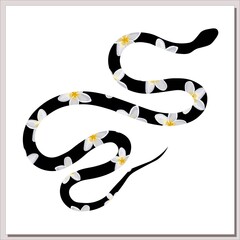 The snake is beautiful with flowers. Exotic snake print for t-shirt. Isolated on a white background. Vector illustration.