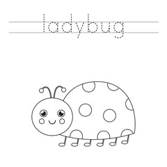 Tracing letters with cute ladybird. Writing practice for kids.