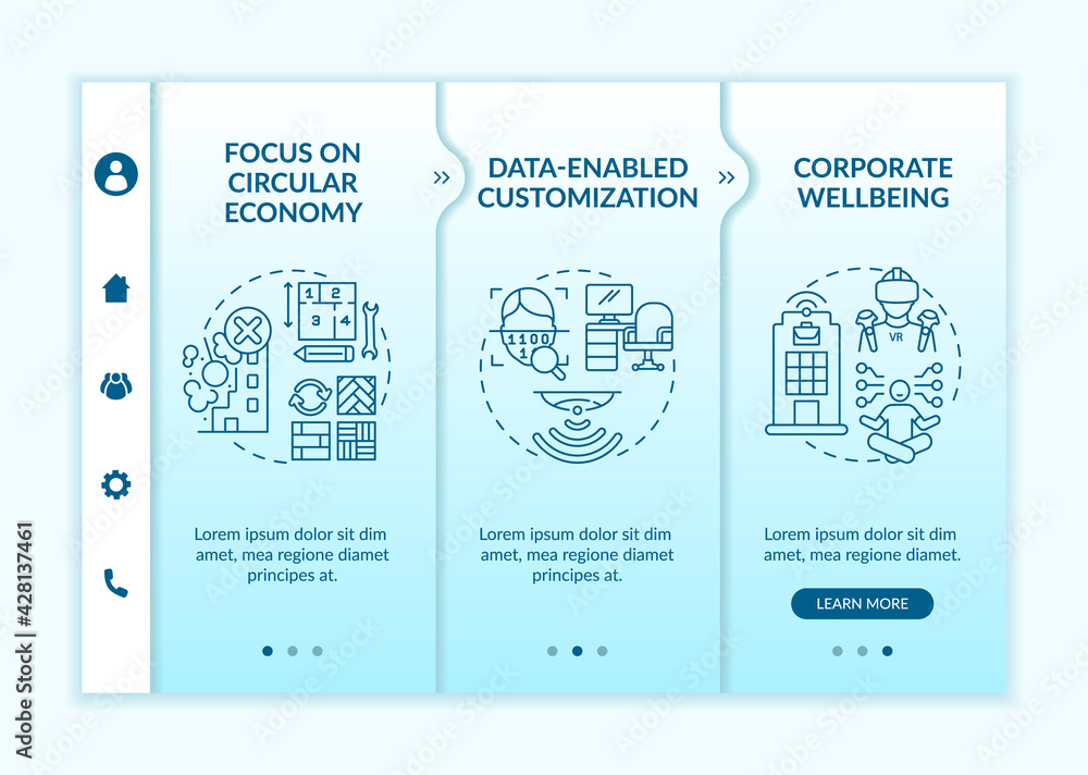 Poster future office design onboarding vector template. responsive mobile website with icons. web page walk