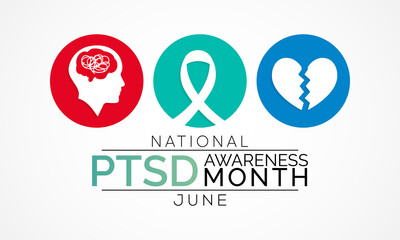 PTSD awareness month is observed every year in June. Posttraumatic stress disorder is a psychiatric disorder that may occur in people who have experienced or witnessed a traumatic event. vector art.