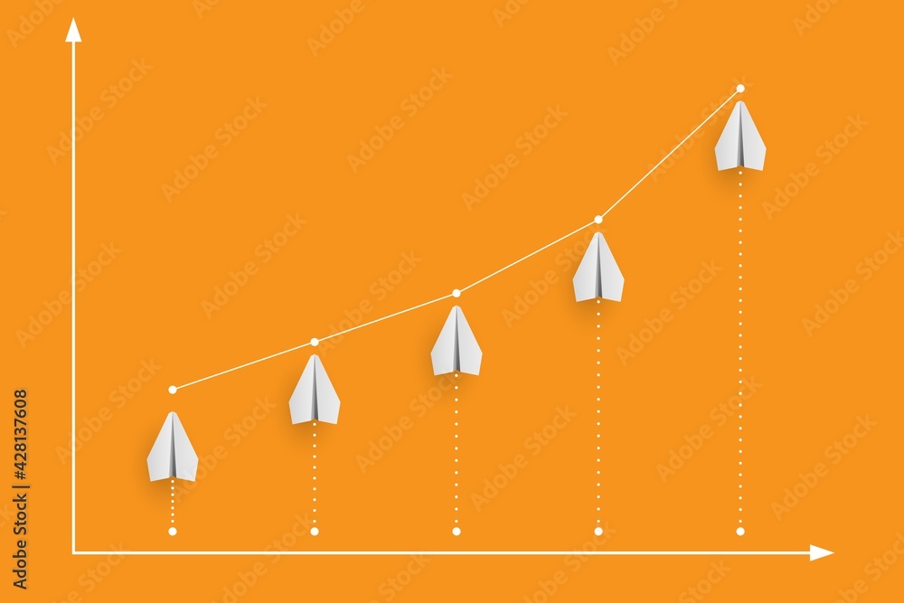 Poster graph and diagram from planes with increase growth. finance and business concept. vector