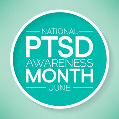 PTSD awareness month is observed every year in June. Posttraumatic stress disorder is a psychiatric disorder that may occur in people who have experienced or witnessed a traumatic event. vector art.