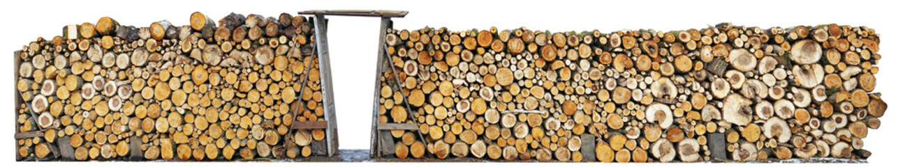 Rustic fence made from logs of firewood  isolated