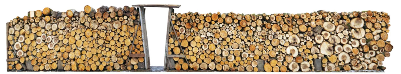 Möbelaufkleber Rustic fence made from logs of firewood  isolated © Aleksandr Volkov