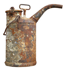 Old  rusty vintage metal  iron tank with pomp for diesel fuel isolated