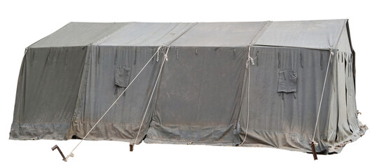 Old ragged canvas army tent  isolated