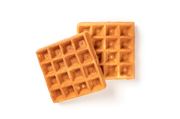 Top view waffle isolated on white background.