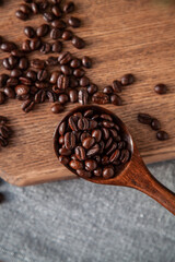 vietnam coffee beans on wooden background