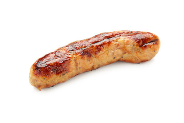 Grilled sausage isolated on white background. Top view.