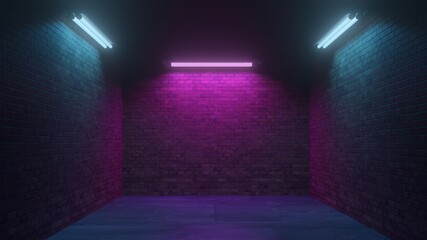 Abstrakter Grunge Hintergrund mit Wand und Neon Licht