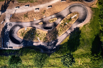 a topdown view of a pumptrack, Aschheim, Germany