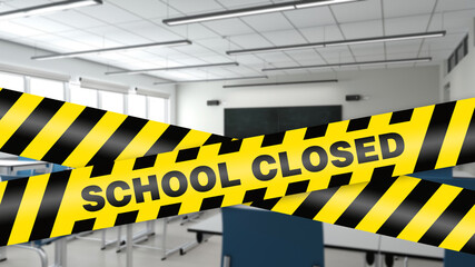 Schulschließung mit School closed Absperrband