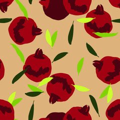 seamless pattern with pomegranate and leaves