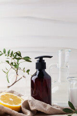 Eco-friendly natural cleaning products such as soda, lemon, vinegar. The concept of zero waste.