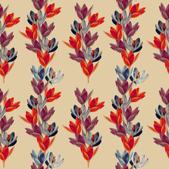 Crocus flower garland seamless pattern.