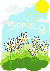 Fototapeta na wymiar Spring time with daisies field