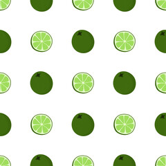 Hand drawn seamless pattern with whole and sliced lime. Surface design. Fabric print texture