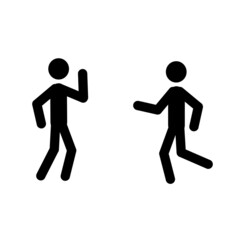 two people sketch go to meet each other, people isolated on a white background greet each other, happy