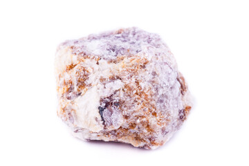 macro mineral lepidolite stone on a white background