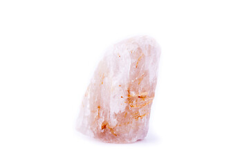 stone macro minerals rutile in quartz on a white background