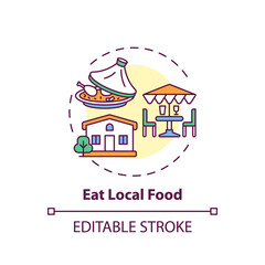 Eat local food concept icon. Sustainable tour tips. Food produced within short distance of where it is consumed idea thin line illustration. Vector isolated outline RGB color drawing. Editable stroke