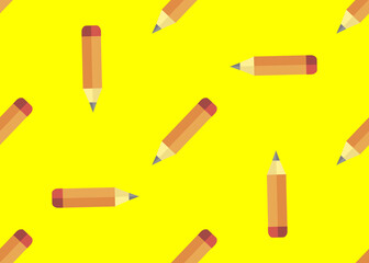 A simple pencil on a yellow background. Seamless texture