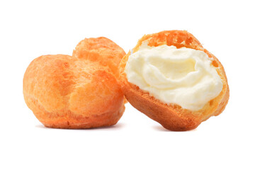 pastry filled with white sweet cream halved in group isolated on white