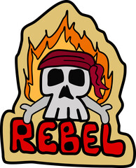 Rebel skull head with flames