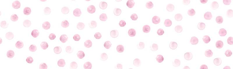 Seamless Rose Watercolor Circles. Rounds Design. Geometric Spots Background. Cute Pink Watercolor Circles. Vintage Brush Paint Dots Wallpaper. Graphic Abstract Print. Rose Watercolor Circles.