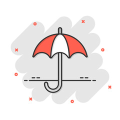 Umbrella icon in comic style. Parasol vector cartoon illustration on white isolated background. Umbel business concept splash effect.