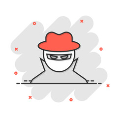 Fraud hacker icon in comic style. Spy cartoon vector illustration on isolated background. Cyber defend splash effect business concept.