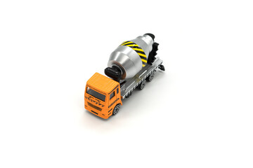 Fototapeta premium Cement mixer truck toy isolated on white background.