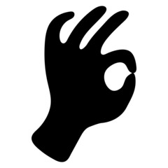 the ok sign with your fingers. a hand gesture. a black-and-white hand-drawn image. black silhouette of a hand isolated on a white background. template, print.