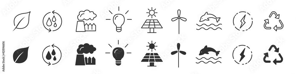 Poster Environment and eco icons collection in two different styles