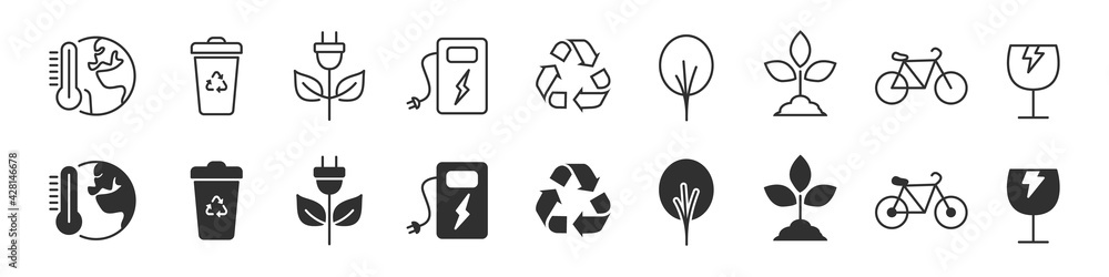Poster Environment and eco icons collection in two different styles