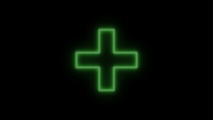 Glowing neon line Cross hospital medical icon isolated on black background. First aid. Diagnostics symbol. Medicine and pharmacy sign. 4K Video motion graphic animation. - Powered by Adobe