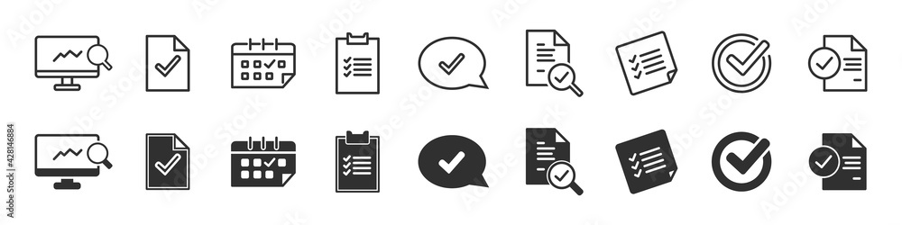 Fototapete check and audit icons collection in two different styles