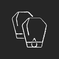 Lantern festival chalk white icon on black background. Traditional chinese new year celebration. Honouring deceased ancestors. First full moon night. Isolated vector chalkboard illustration