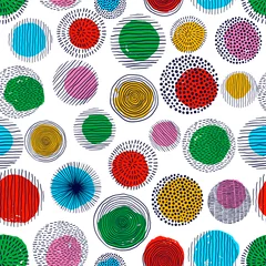 Tapeten Abstract geometric seamless pattern with doodle circles and geometric shapes. Trendy hand drawn textures. Modern abstract design for paper, cover, fabric, interior decor © Hulinska Yevheniia
