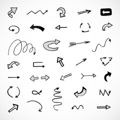 Vector set of hand-drawn arrows, elements for presentation