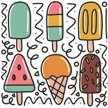 hand drawn ice cream doodle set
