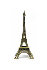 Fototapeta na wymiar Bronze Eiffel Tower toy isolated on white background