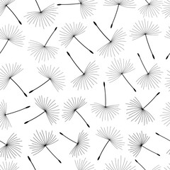 dandelion flowers seeds seamless black and white pattern