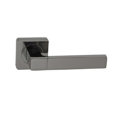 Door glossy handle in black nickel plated square shape on split base isolated on white background