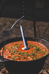 kettle on fire with Hungarian goulash

