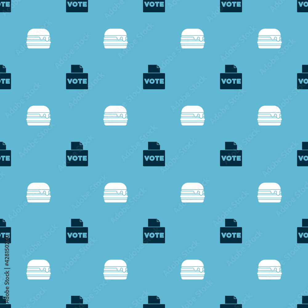 Poster set vote box and burger on seamless pattern. vector