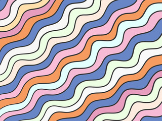 hand drawn multicolour, orange, pink, blue, yellow curved wavy linear pattern for background, wallpaper, banner, label, texture, cover, screen etc. vector design 