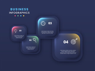 Business Infographic Template Design With Four Steps On Blue Background.