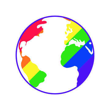 An illustration of a colorful globe. Pride month concept. LGBTQIA+ celebration banner. Rainbow flag. Isolated on white.