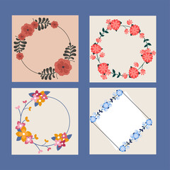 Empty Floral Frame Over Background In Four Options.